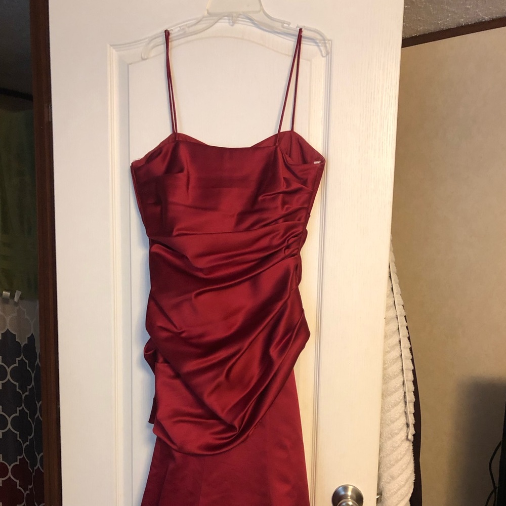 Maroon Spaghetti Strap Bridesmaid Prom Dress